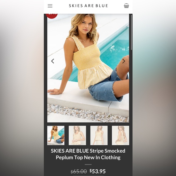 Skies Are Blue Yellow & White Striped Smocked Peplum Top - Picture 2 of 9